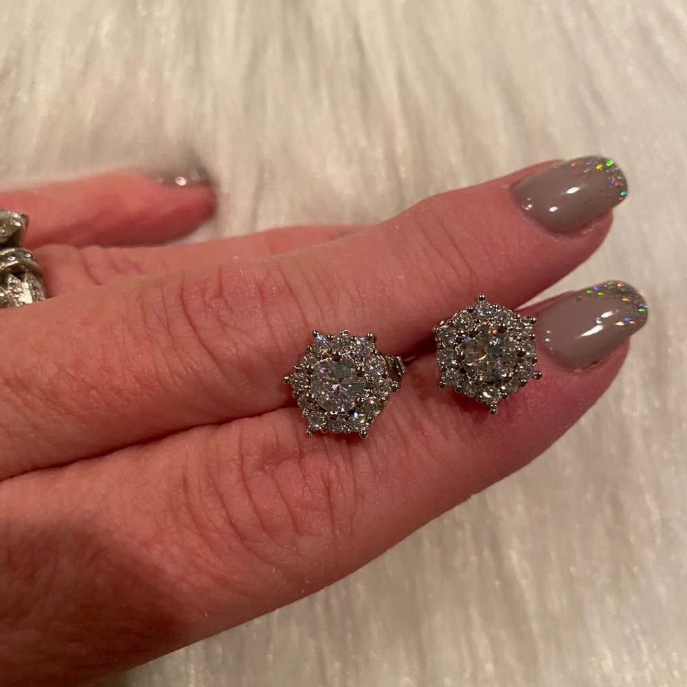 Sterling Silver hexagon CZ Earrings - Picture 5 of 7